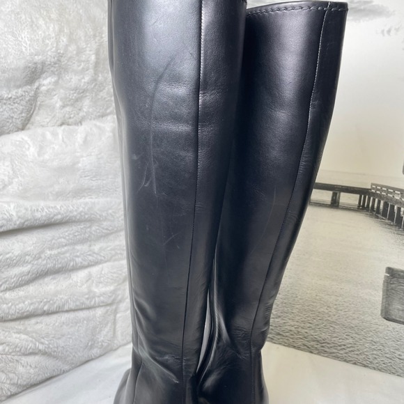 PRADA Luxury Leather Pointed Toe Knee High Heel Boots Size 37 Made in Italy - Picture 10 of 13